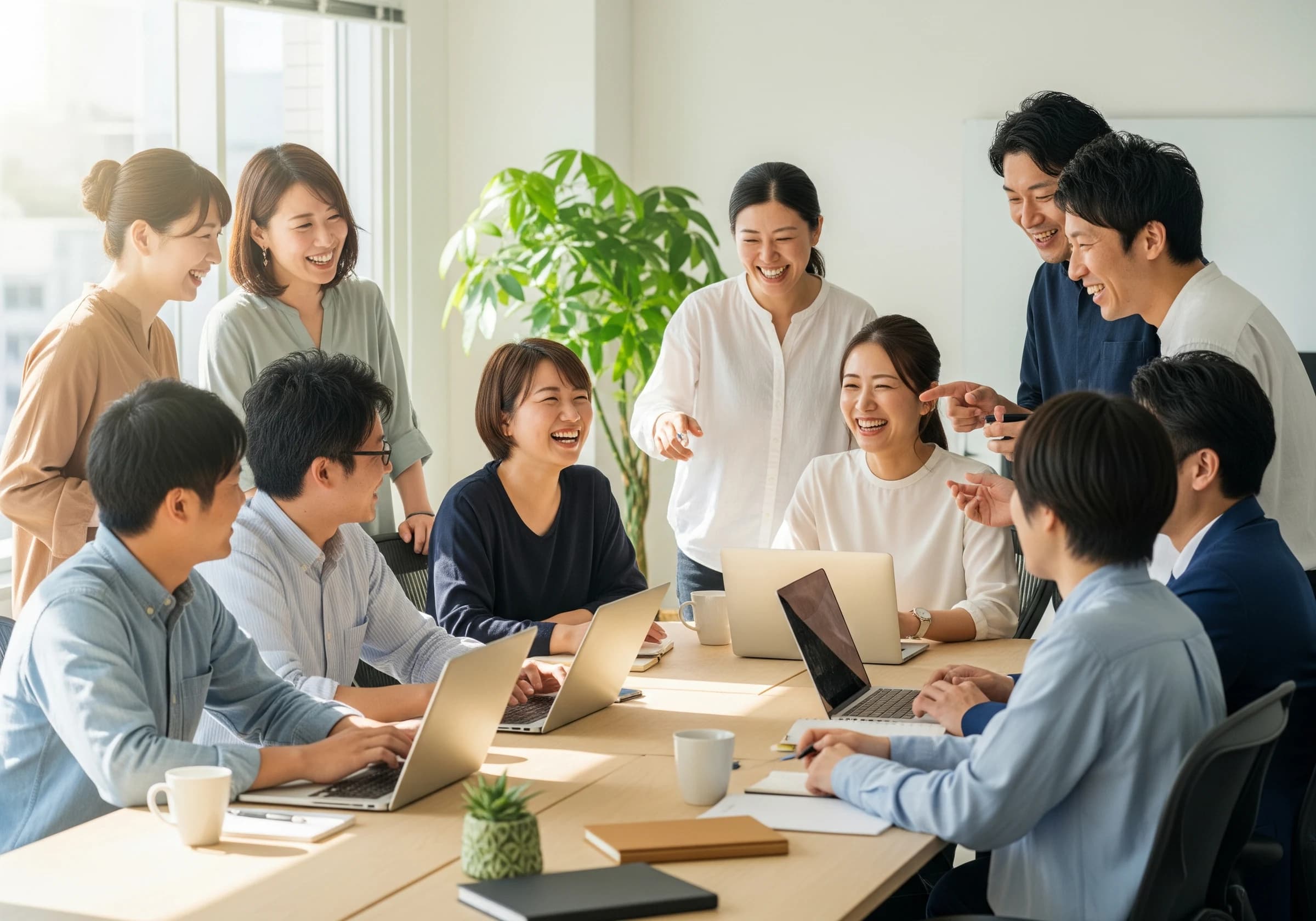 笑顔で談笑する社員たち